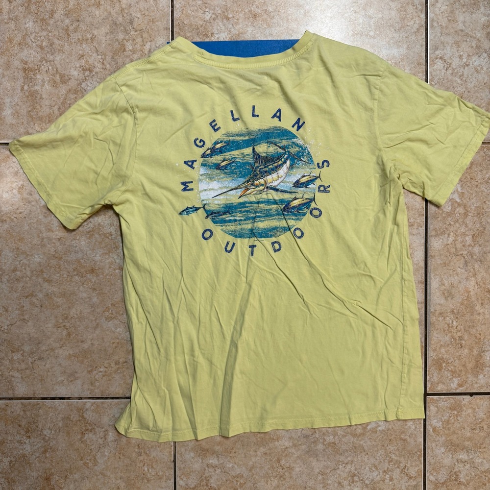 Magellan Outdoors Mens Large Yellow‎ Marlin Fish Graphic T-Shirt